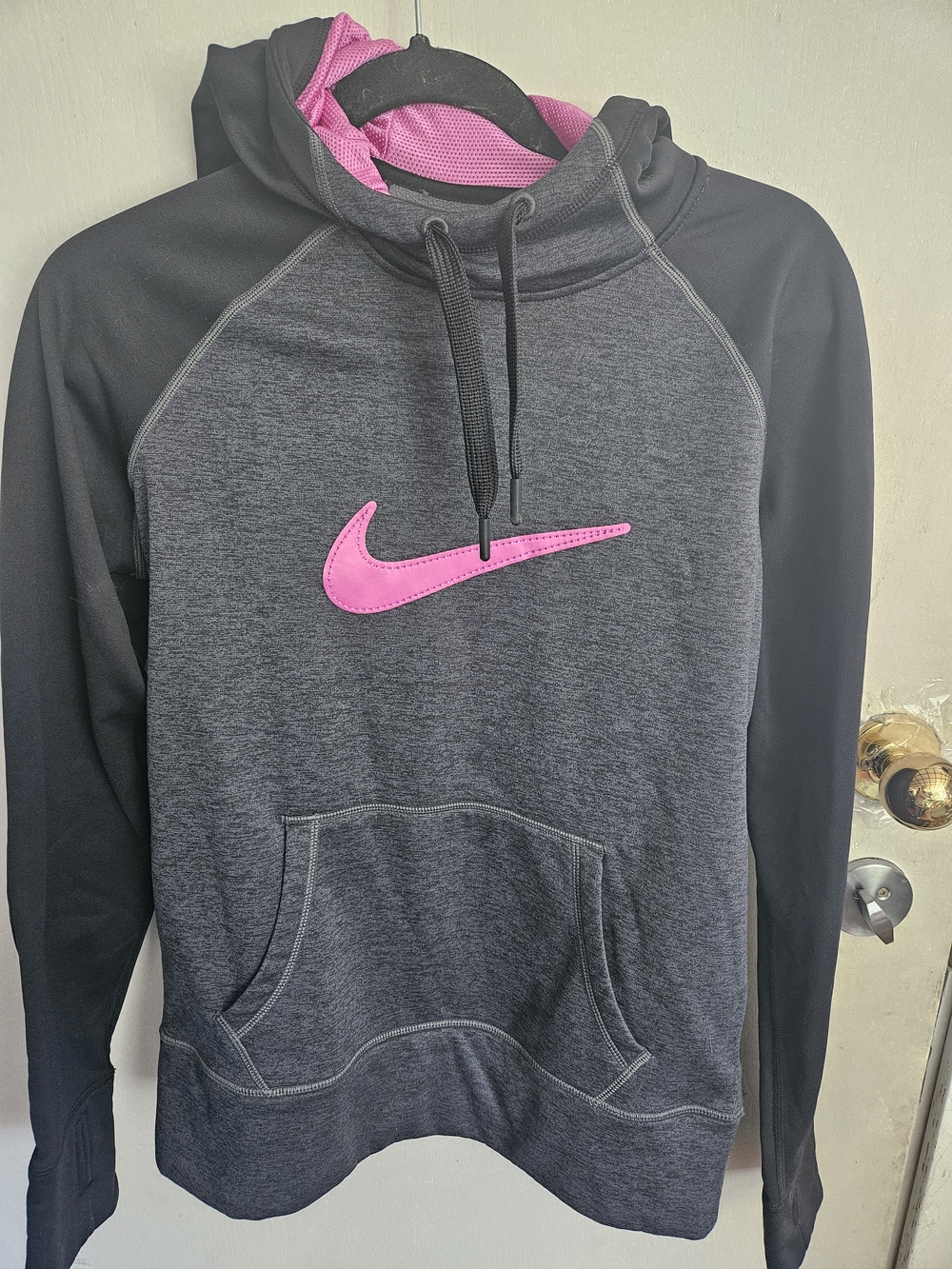 Nike Women's Dark Gray & Pink Crewneck Hoodie